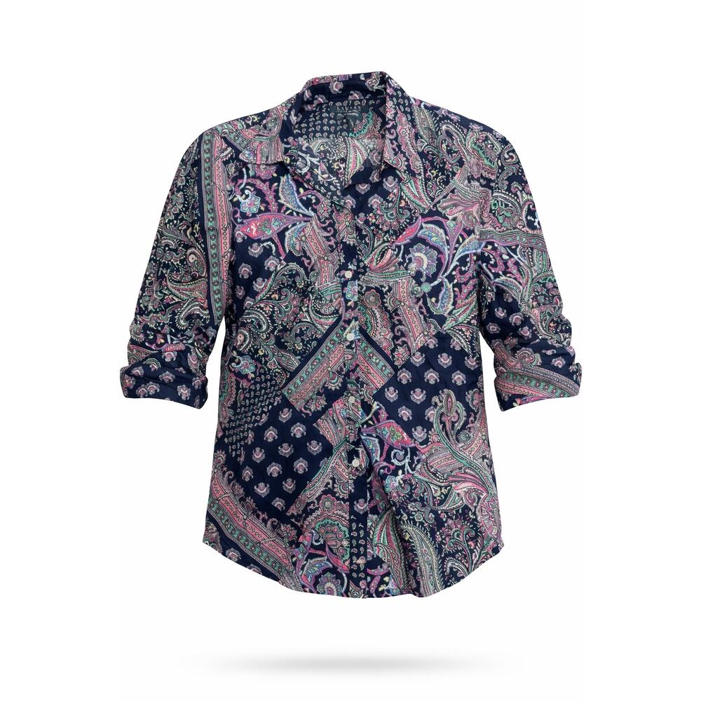 Lauren Ralph Lauren Paisley Patchwork Button Down Shirt Size Large